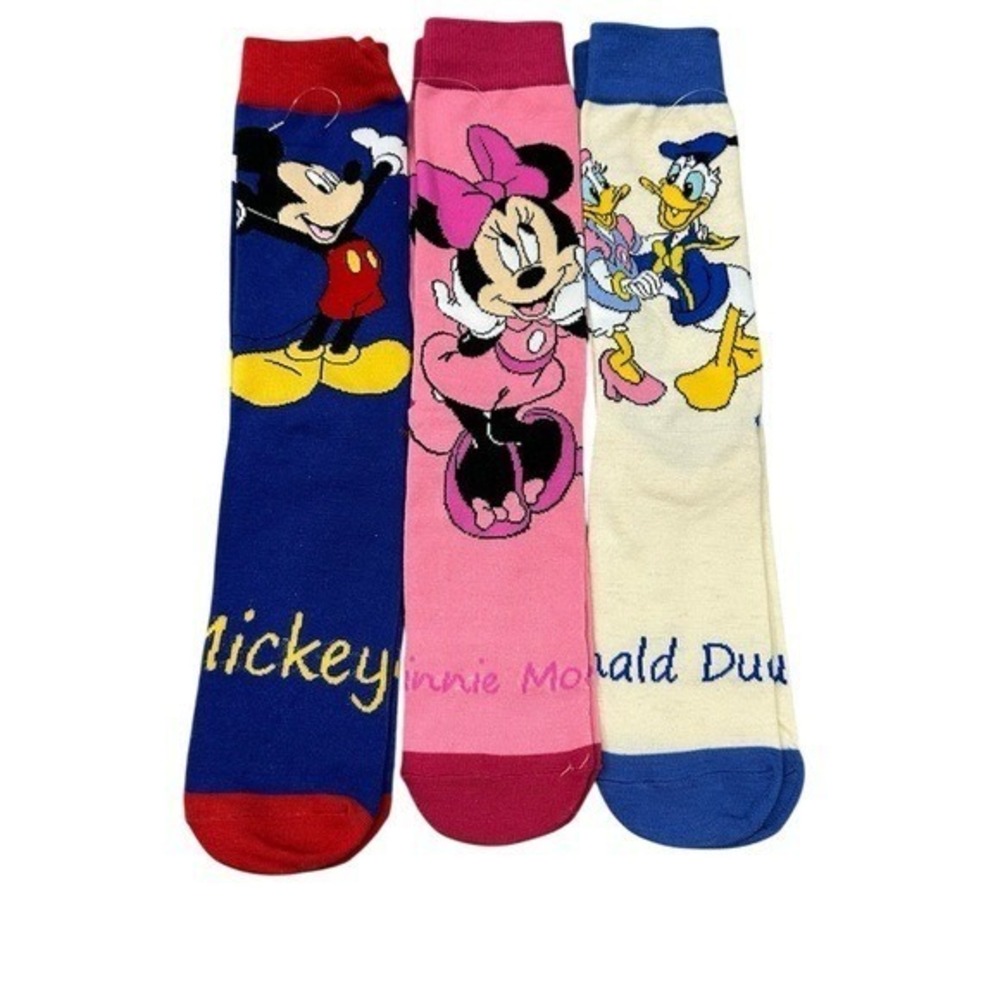 NEW 3 pairs adult crew knee socks one size mickey minnie donald daisy